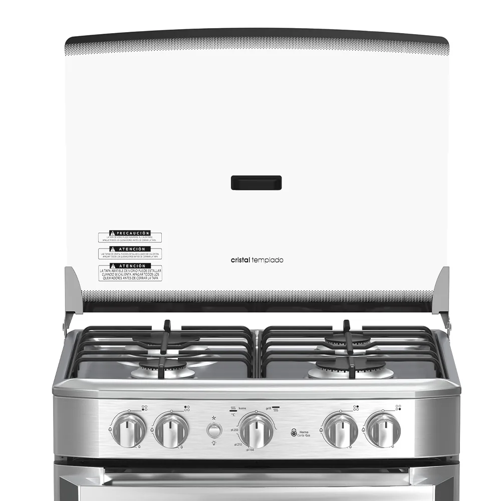 Capelo recto de cristal templado - Cocina de Piso a Gas 60 cm Inox Mabe EMC6050NFX1